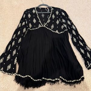 Free People Black and White Patterned Blouse